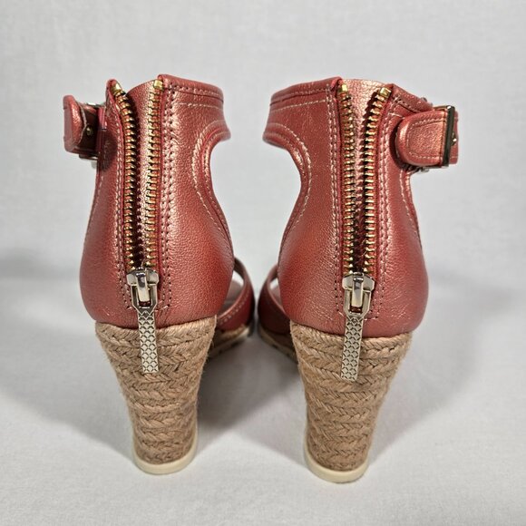 DONALD J PLINER Brook Metallic Coral Leather Ankle Espadrille Wedge Sandal 8.5 M - Picture 14 of 17